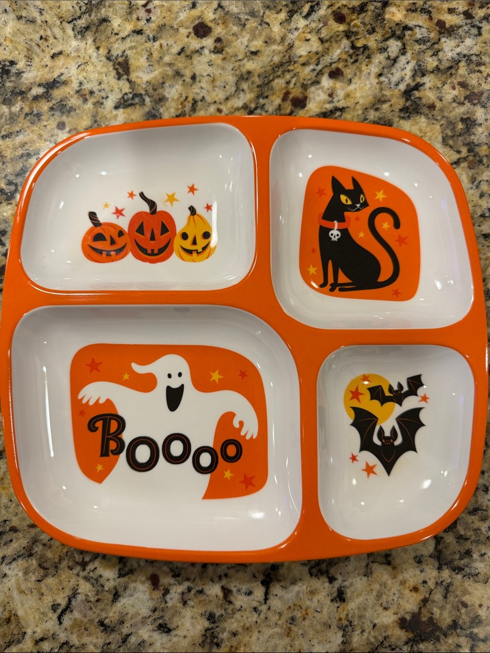 Hyde & Eek Retro Halloween Divided Serving Tray Pumpkins Black Cat Ghost Bats